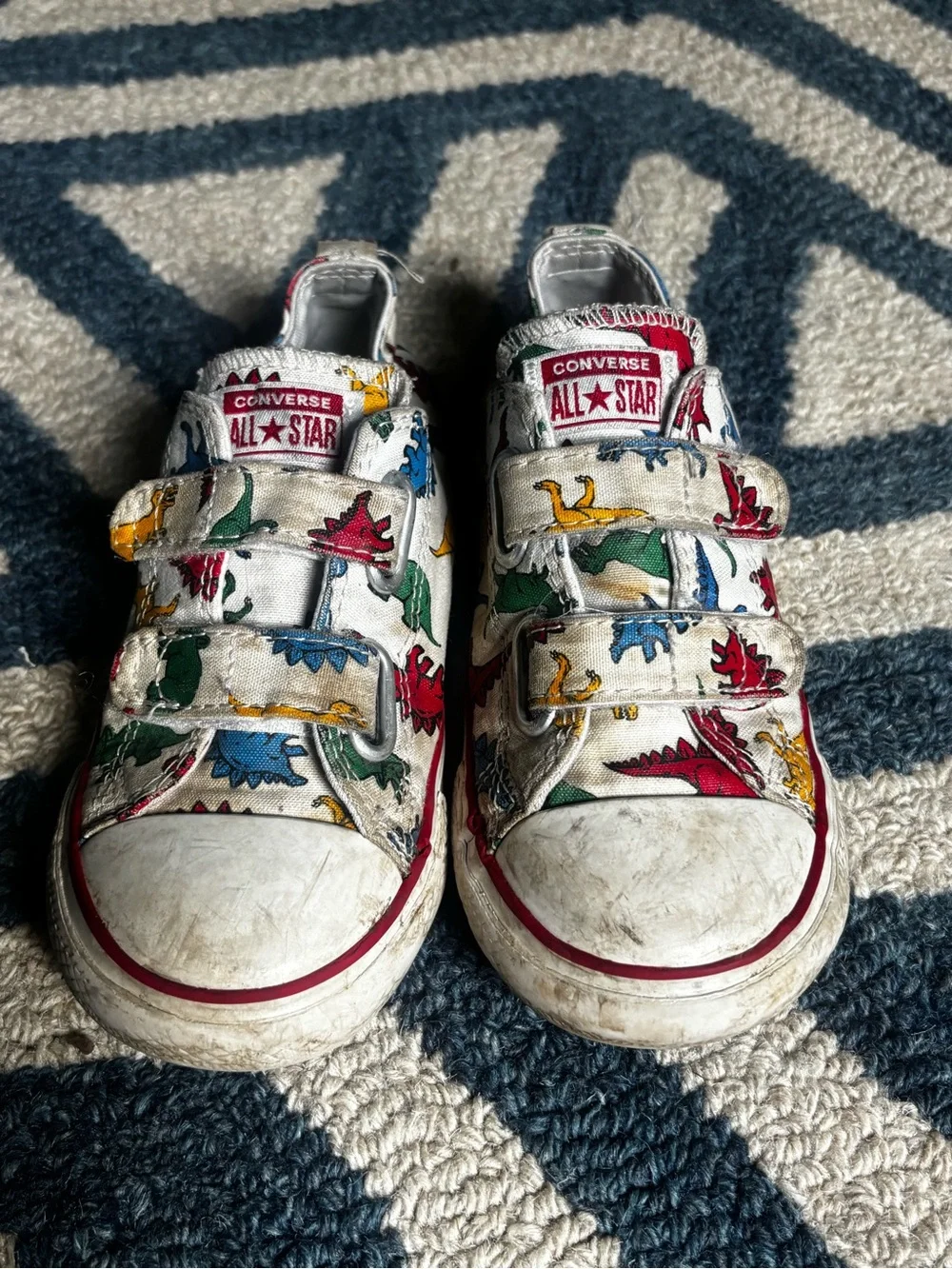 Converse Kids White Sneakers with Multicolor Dinosaur Print